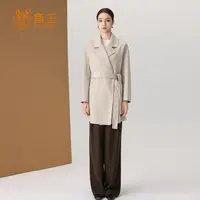 【小山羊绒系列】鹿王女翻领100小山羊绒浴袍系带中长大衣 CA8809