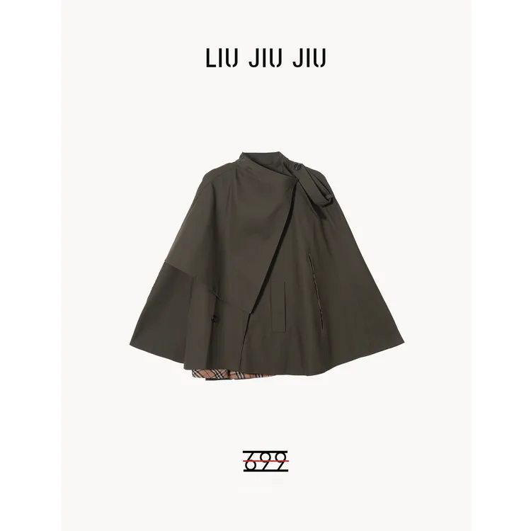 LIUJIUJIU 南油小众设计师款立领风衣秋季时尚拼接格纹外套W4730L