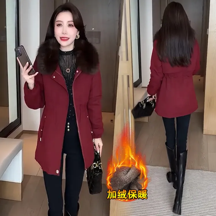 加绒加厚中长款工装派克服女2025冬季新款时髦宽松保暖棉袄外套潮