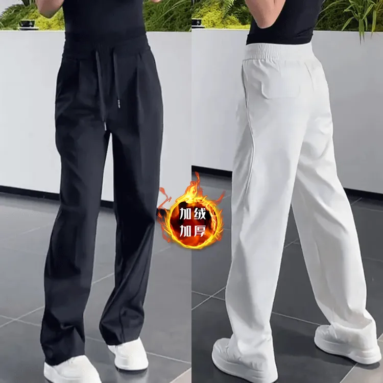 高级感男装2025早秋新款拼接纯色直筒男款裤子潮流百搭显瘦小脚裤