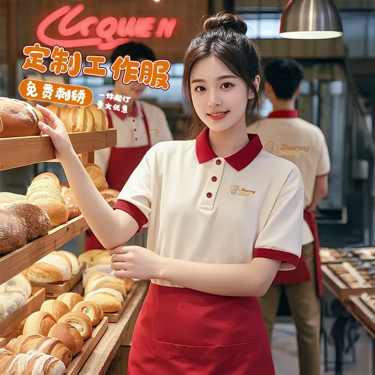 餐饮酒店服务员工作制服t恤订制夏季奶茶小吃烘焙店短袖员工作装