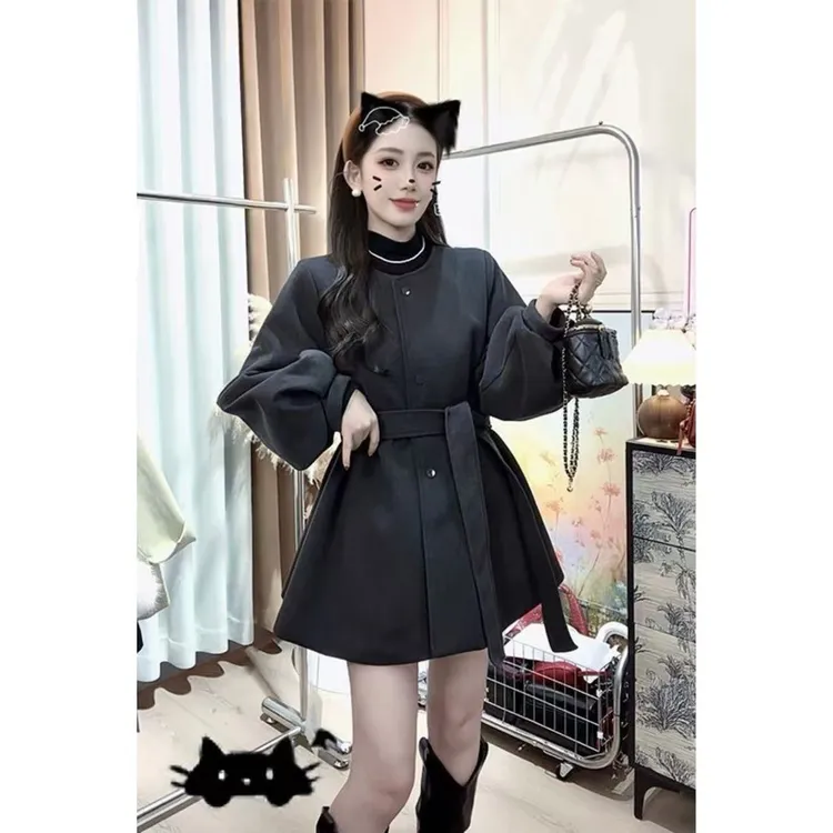 冬季保暖加厚毛呢外套女2025秋冬保暖显瘦灯笼袖小个子大衣爆款