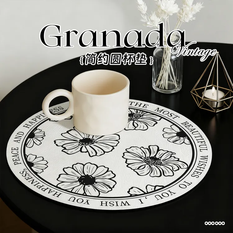 【3片装】今后/美式花纹隔热防烫防水防油皮革垫家用饭桌免洗杯碗垫子商品图