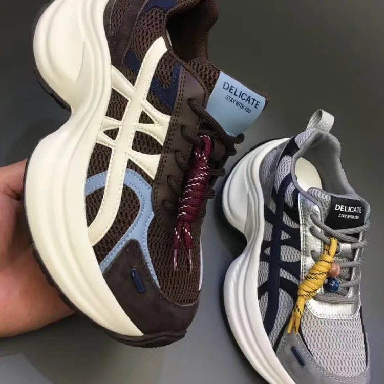 古典卡卡系带拼色时尚厚底透气老爹鞋