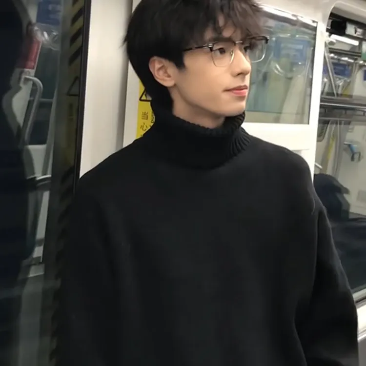 黑色高领毛衣男款秋冬季加绒加厚慵懒高级感痞帅风cleanfit针织衫