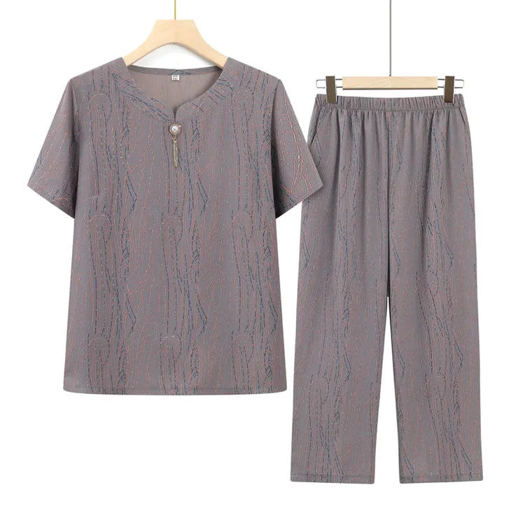 老年人夏装女奶奶装套装T恤老太太短袖70岁老人衣服妈妈宽松休闲