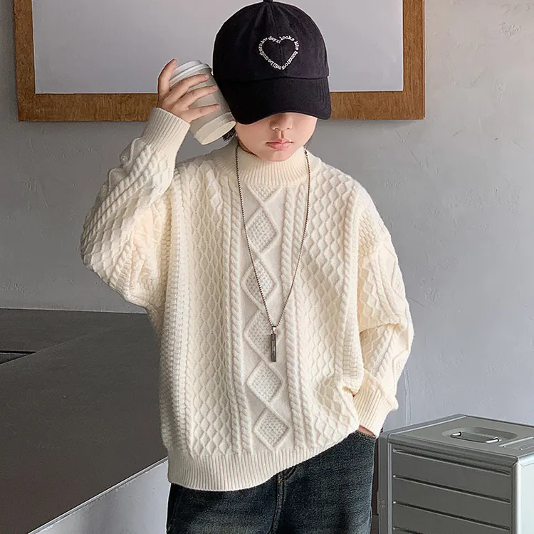 儿童装大男童纯色毛衣秋冬款2025新款男孩内搭加厚针织打底衫冬季