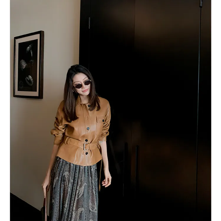 【ALONE SAVOR】龍喜儿秋日骑士 高级绵羊皮外套翻领皮衣M050