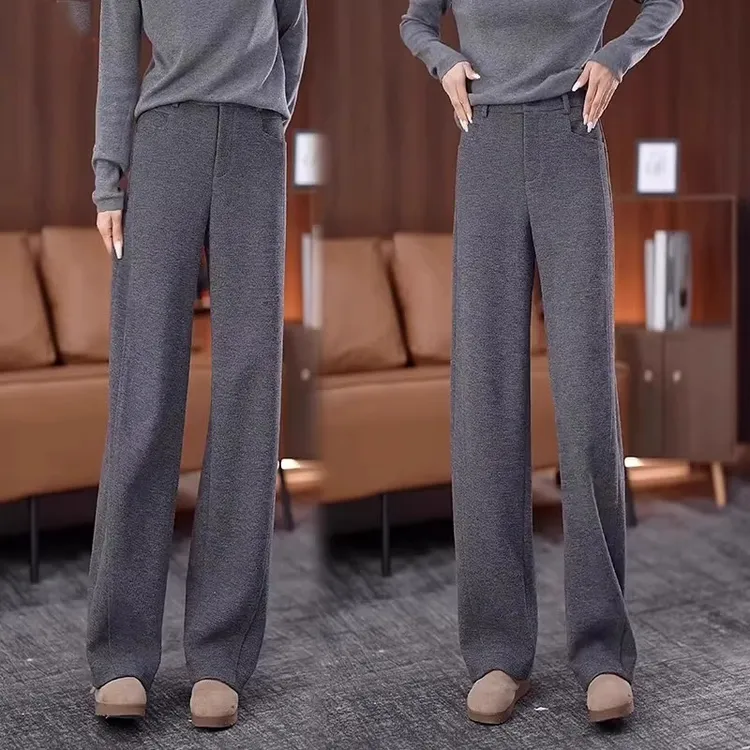 软糯醋酸休闲直筒弯刀裤女2025春秋新款高腰加厚梧桐窄版阔腿裤潮