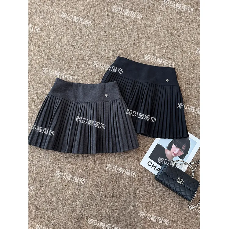 熙贝薇5 欧货秋冬新款百搭防走光带内衬高腰遮胯百褶裙 G5532