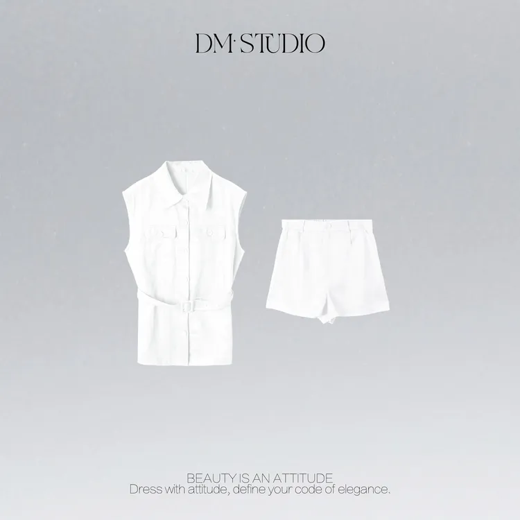 •STUDIO/气质简约翻领排扣马甲+短裤套装2506TZ/MM2025YJ32