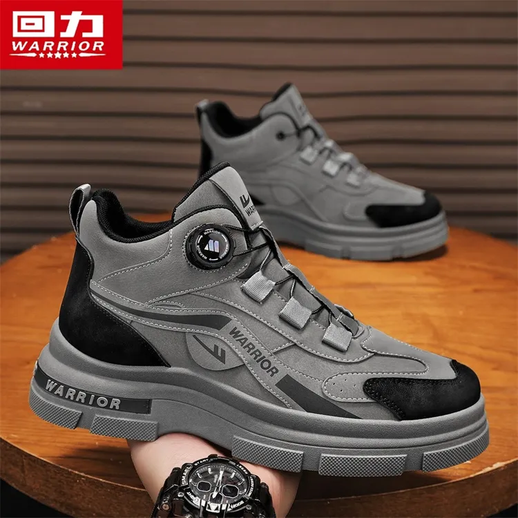 回力男鞋2025冬季新款旋钮运动厚底户外登山工装鞋防滑耐磨马丁靴