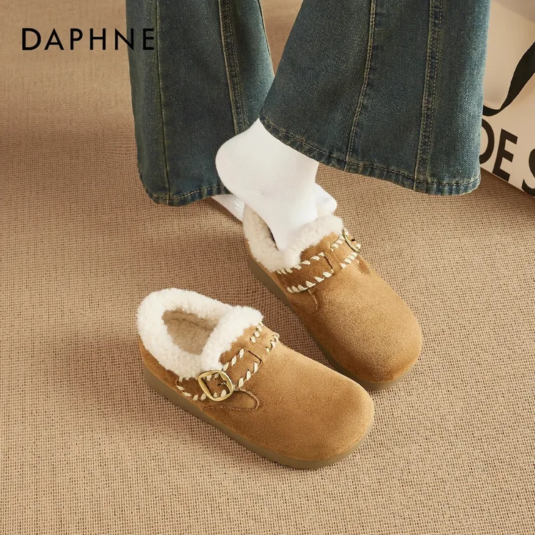 达芙妮加绒勃肯鞋女2025新款冬季加厚全包保暖棉鞋厚底防滑雪地靴