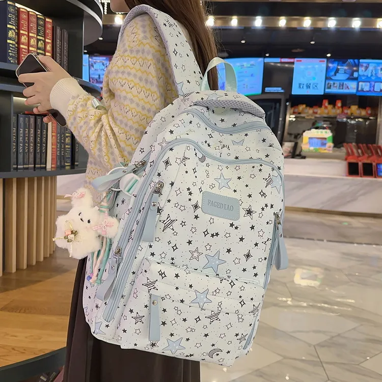 学院风书包女初中生韩版大容量高中学生五角星背包2025新款双肩包