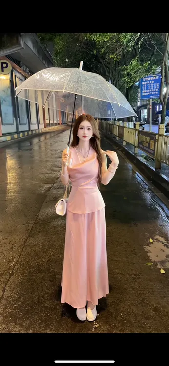 轻熟御姐～法式气质名媛高级感荡领上衣➕半身裙两件套