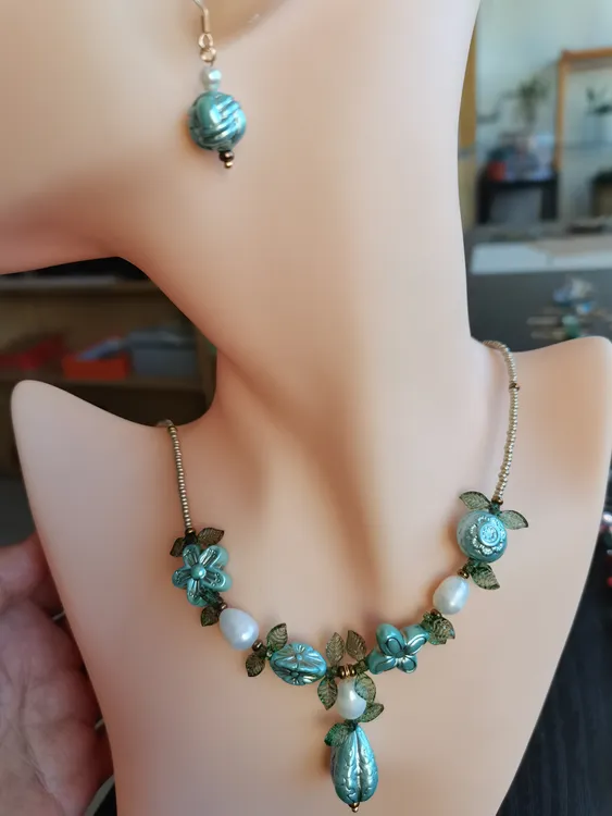 钛钢琉璃项链 田园风白色女复古/宫廷耳环珠宝仙女绿色古风复古