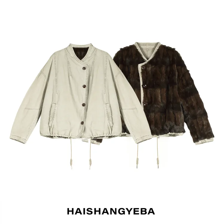 【海上叶爸】新款2025秋冬百搭棉低领纽扣双面穿加厚保暖外套