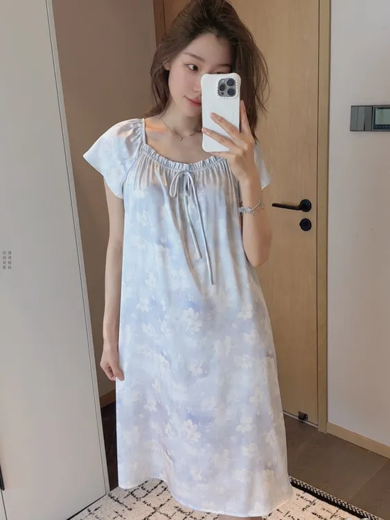 板栗小姐【梦幻半岛X】睡裙女新款短袖气质风简约干净家居服可外穿