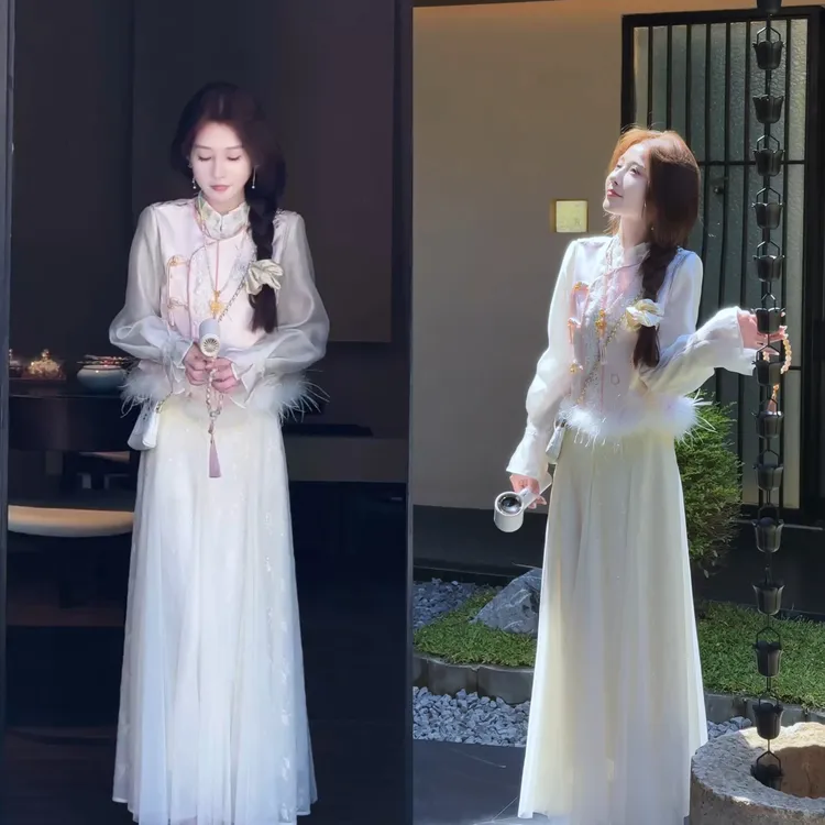 【婷婷】《花好月圆》粉金刺绣马甲插片刺绣纱裙套装 TT2SQTY2181【Q】