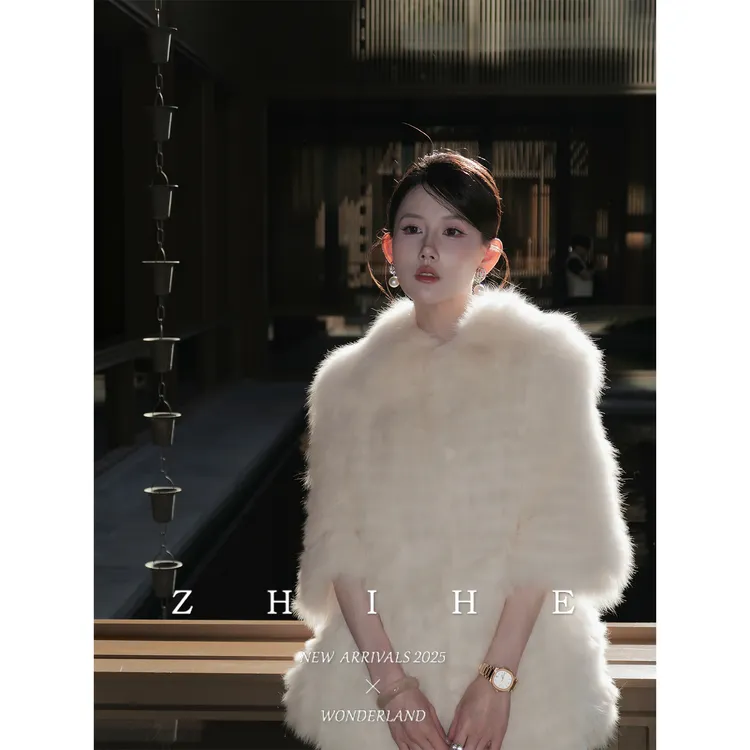 无艳一禾【雪狐】复古老钱进口小奶狐狐狸毛皮草中袖保暖翻领外套