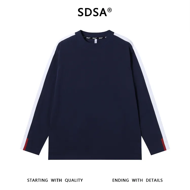 SDSA男士秋冬新款痞帅男装休闲拼色设计圆领长袖T恤舒适宽松上衣