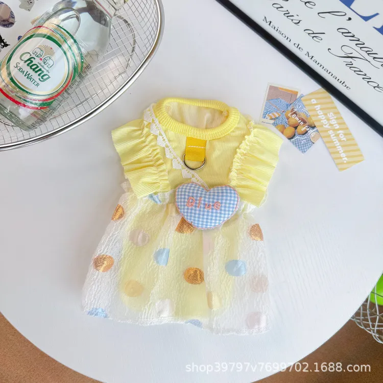奶黄爱心泡泡裙宠物服饰夏季薄款透气猫咪狗狗衣服防晒冰丝比熊