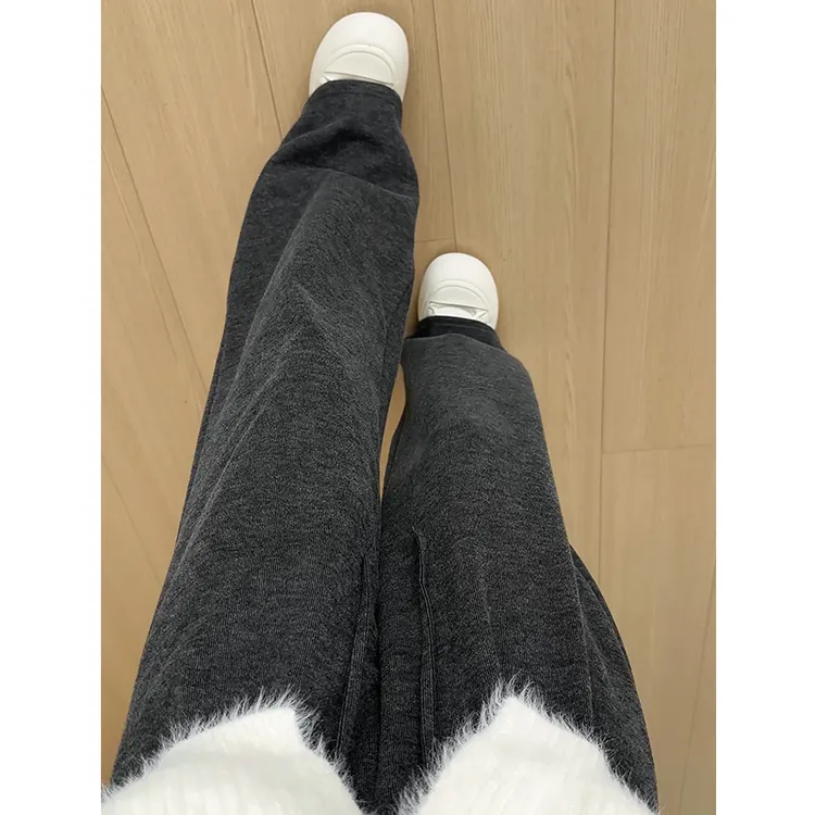 窄版加绒糯米裤女冬季加厚高腰垂感显瘦直筒小个子休闲宽松阔腿裤