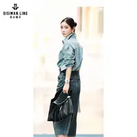 迪丝嫚苓蓝色牛仔连衣裙气质长袖时尚小众百搭优雅舒适原创风设计