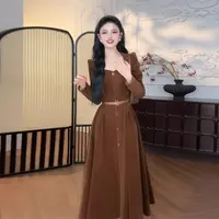 【送腰带】早秋流行穿搭法式复古长袖连衣裙潮QY0055