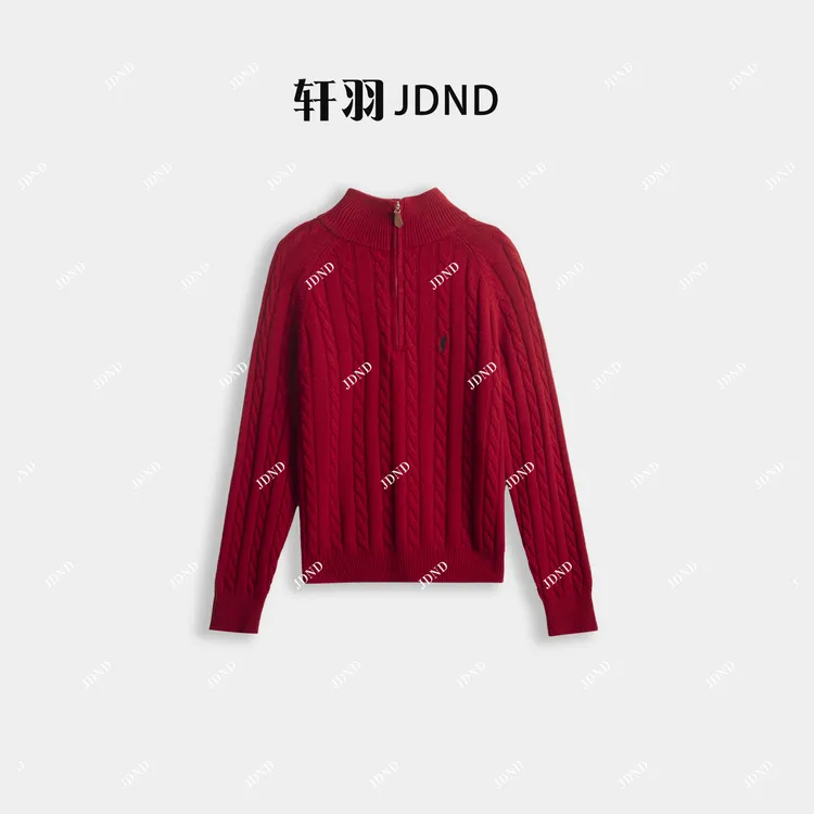 JDND轩羽【牛油果绿】100%羊毛宽半开领针织毛衣XY25580