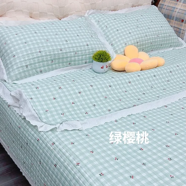 水洗棉花边床盖四季春夏AB面床单韩式碎花床裙加厚可机洗