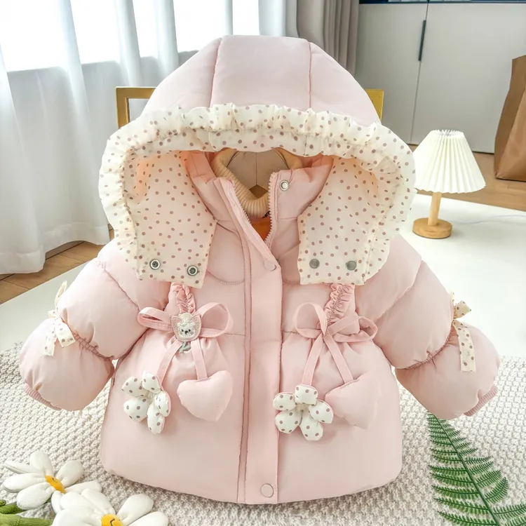 洋气棉衣韩版甜美法式棉服女圆领棉服棉袄加绒加厚3岁女童棉服