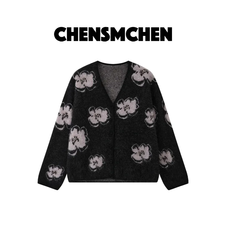 CHENSMCHEN 绵羊毛V领长袖针织衫女温柔舒适百搭上衣CSZ7536TT