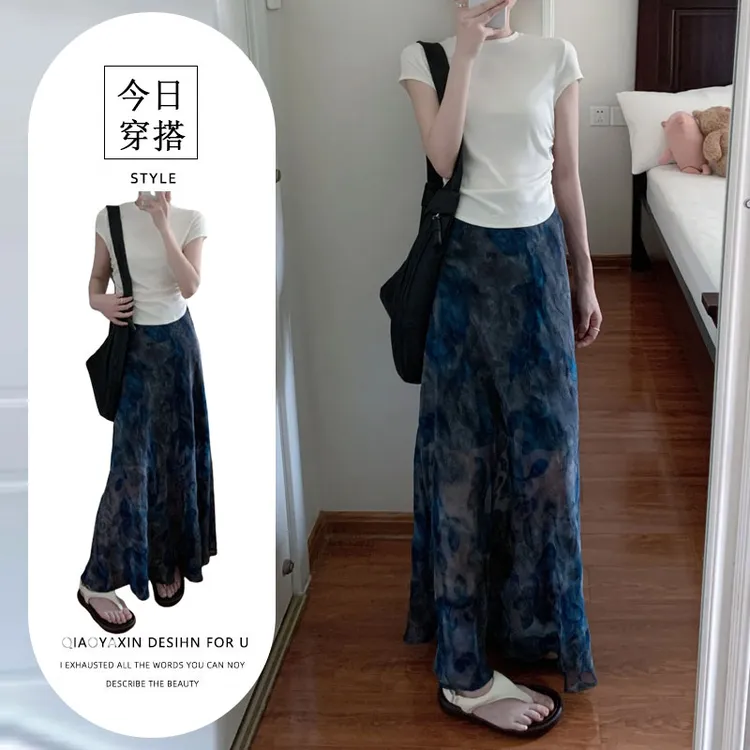 2025夏季超火穿搭套装简约百搭白色T恤上衣印花垂感半身裙两件套