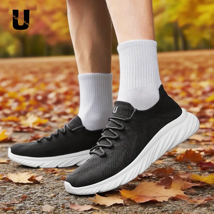 uniosc运动鞋男士秋季网面透气舒适轻便针织跑步鞋一脚蹬男鞋防滑