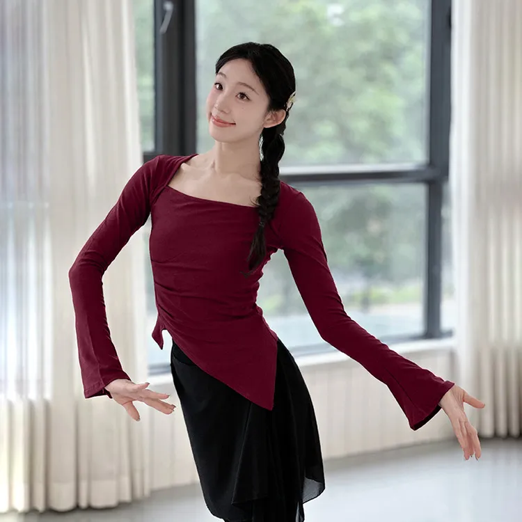 现代舞练功服上衣女长袖修身中国古典舞蹈服装形体训练服艺考服装