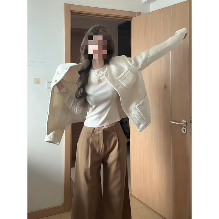 高级感韩系千金风外套2025秋冬款气质名媛小香风上衣直筒宽松裤子