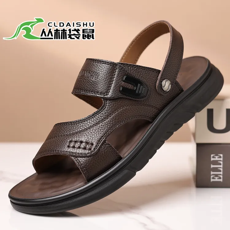 丛林袋鼠2025夏季男士休闲真头层牛皮防滑耐磨户外沙滩鞋凉拖鞋