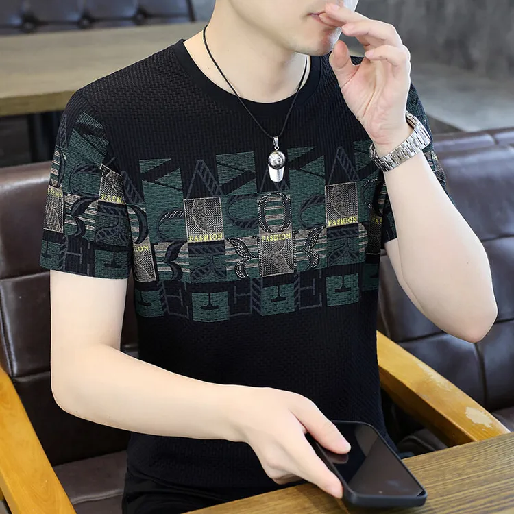冰丝烫钻短袖男t恤2025新款夏季潮牌男装半袖速干高级感男款上衣