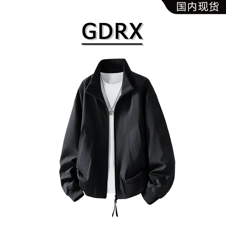 GDRX翻领休闲夹克男秋季新款休闲长袖复古气质上衣宽松百搭外套