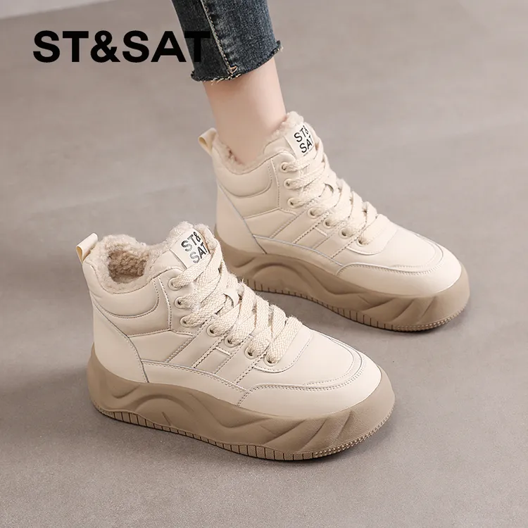 星期六东北棉鞋女2025新款秋冬季加绒加厚雪地靴增高厚底高帮板鞋