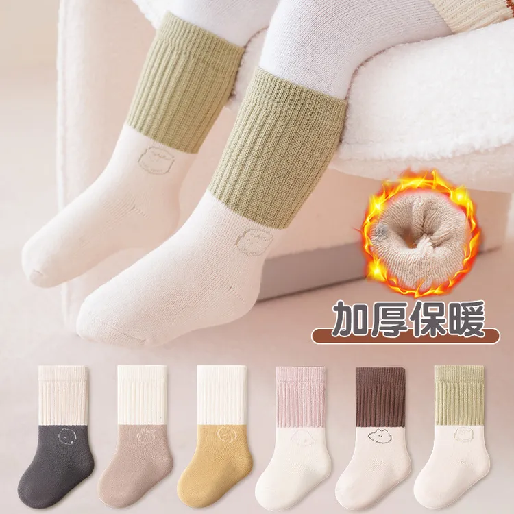 冬季加厚保暖毛圈婴儿袜子a类棉新生儿袜子无骨不勒腿卡通中筒袜
