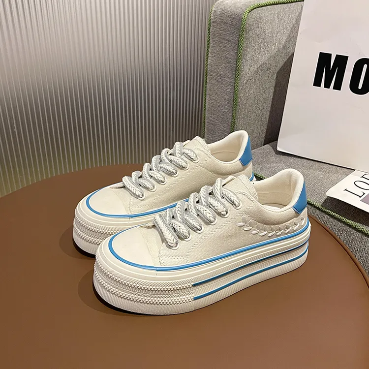 厚底显高小白鞋女2025春季新款休闲百搭松糕底帆布鞋运动时尚夏季