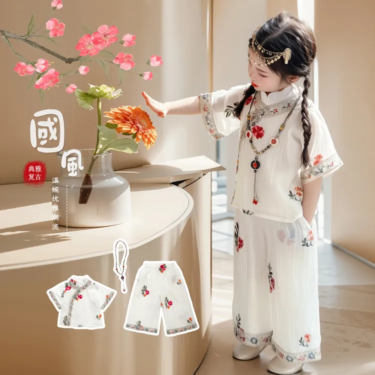 女童套装夏季2025新款时髦洋气儿童新中式两件套女宝宝夏装民族服