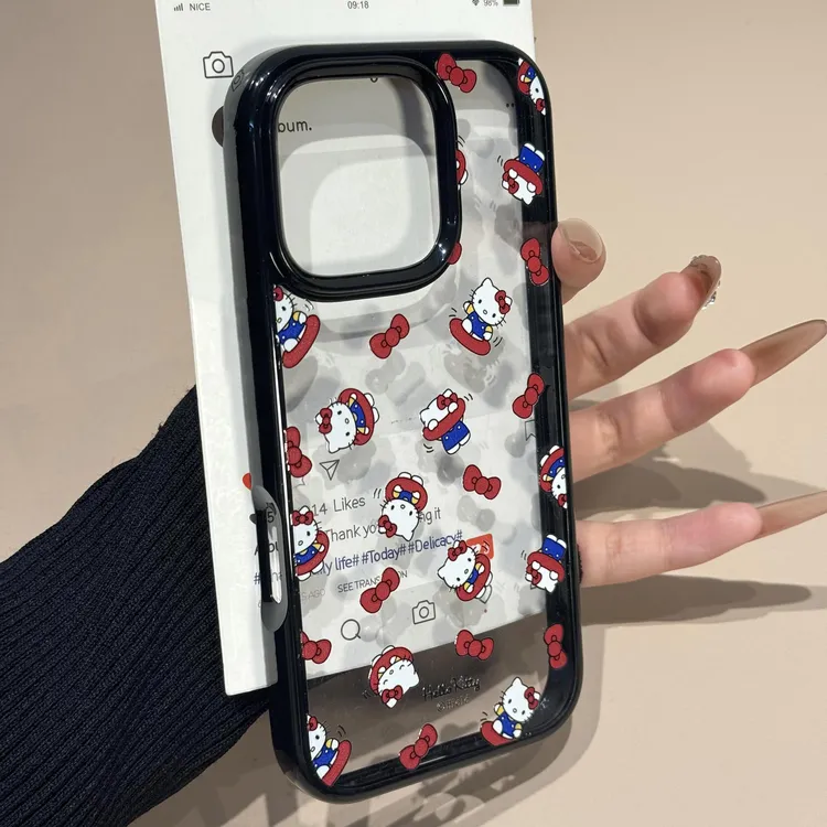 满屏蝴蝶结KT猫适用苹果16promax手机壳15plus可爱14plus黑边新款