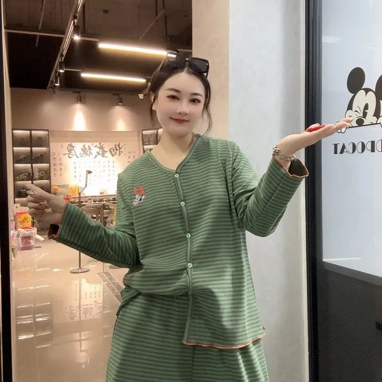 秋冬可爱大码宽松可外穿德绒长袖长裤休闲家居服套装睡衣女