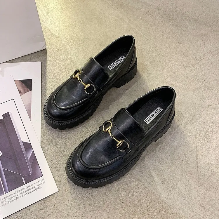 厚底乐福鞋女单鞋小皮鞋JK鞋2025春季新款英伦复古金属扣学生软底