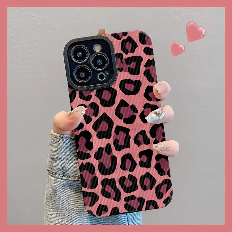 粉色豹纹适用于iPhone苹果17promax手机壳16/15/14硅胶13潮小羊皮
