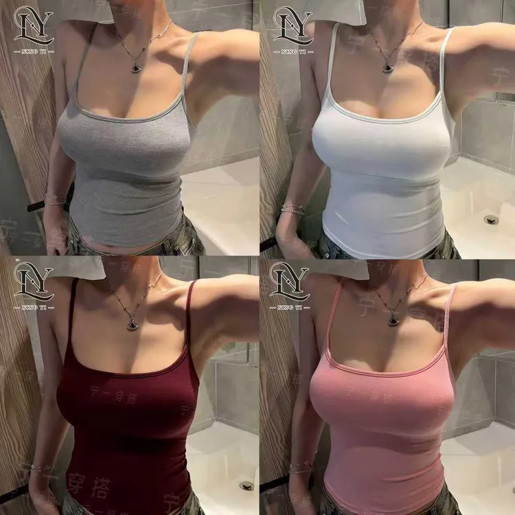 A0047新款2025遮副乳吊带背心女辣妹上衣打底宁一带胸垫美背内搭