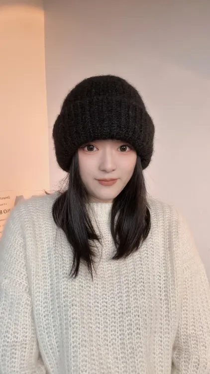 大头围羊毛混纺针织帽护耳女秋冬季双层保暖显脸小加厚毛线帽子